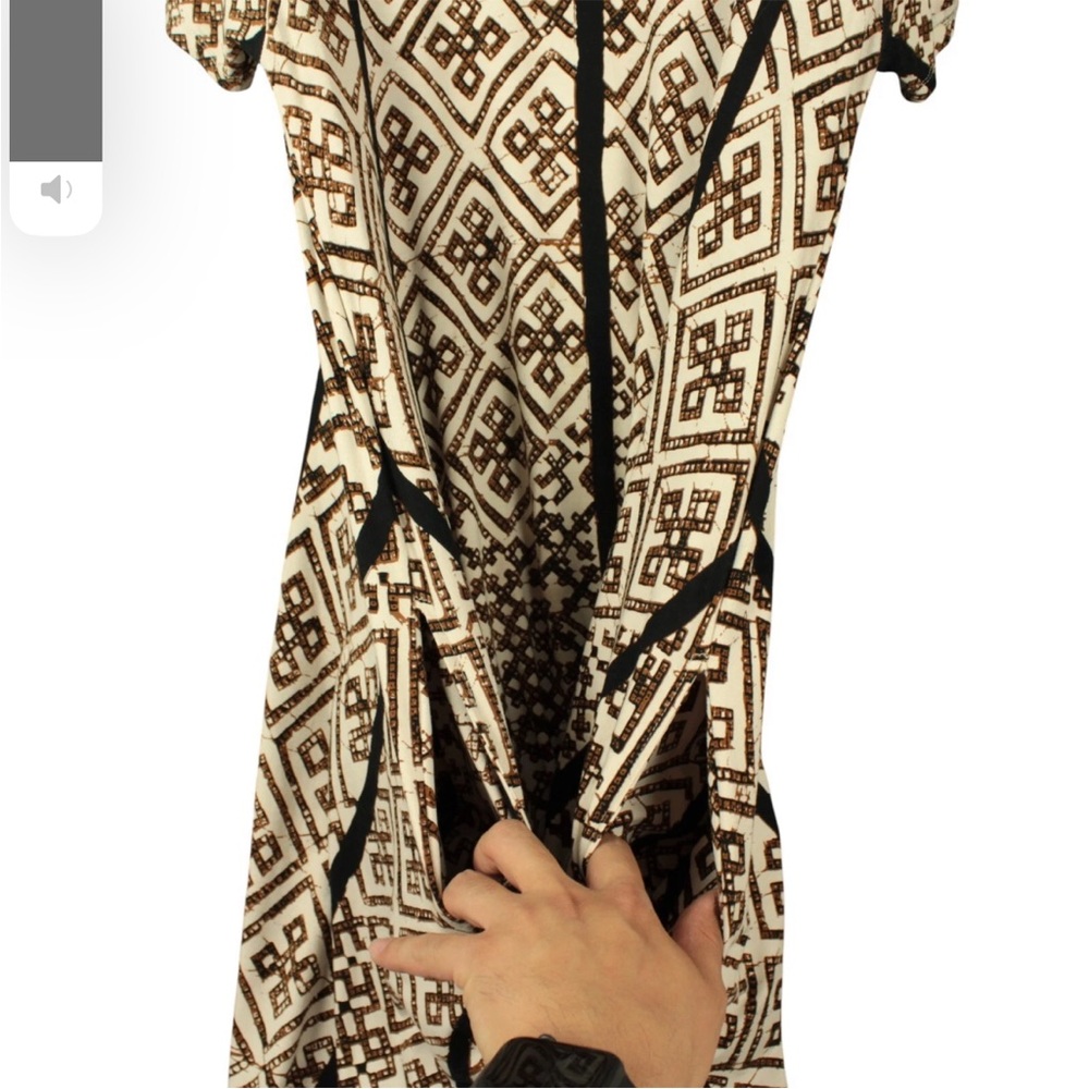 Bel Kazan Anthropology Midi Dress Short Sleeves Sz L geometric Print Boho - Picture 2 of 14
